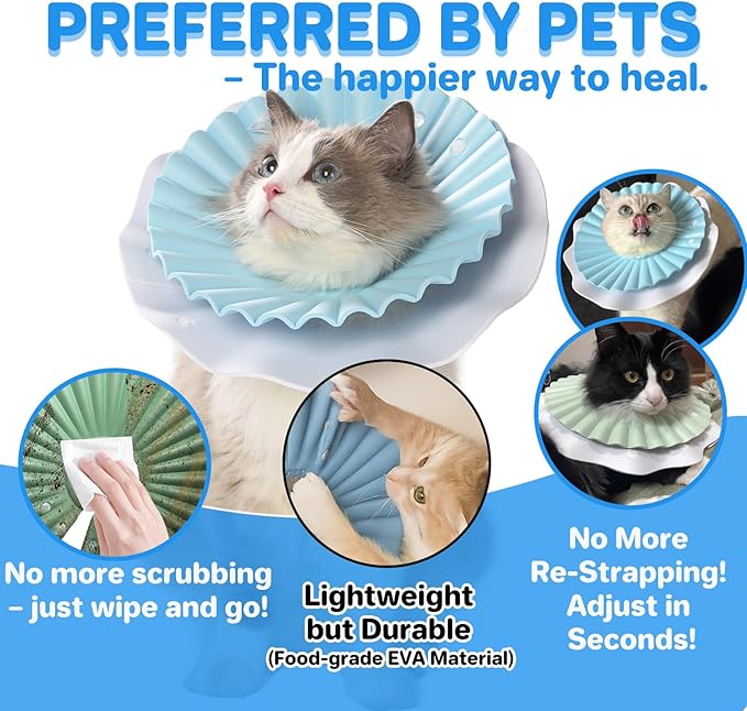 2 Pieces Soft Cat Cone Collar– Adjustable Lightweight Recovery E-Collar to Stop Licking, Scratching & Biting After Surgery, Comfortable Wound Healing Cone Alternative (Blue, M)