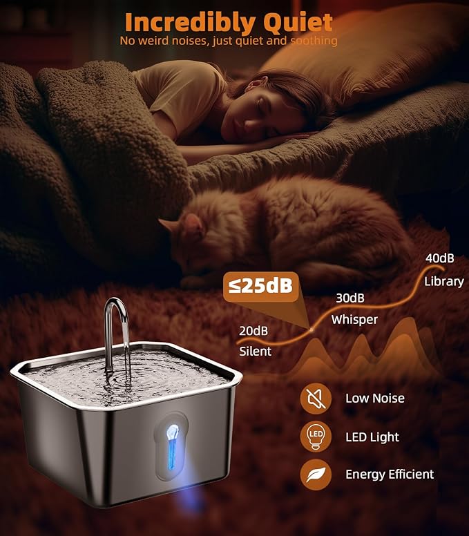 4L/135oz Large Cat Water Fountain Stainless Steel with 4 Filters Pet Water Fountain for Cats Quiet Indoor Pets Dog Small Animal Automatic Dog Water Dispenser for Drinking Watering Supplies