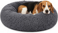 PetAmi Calming Dog Bed for Small & Medium Dogs and Cats, 30 Round Donut Dog Bed, Washable Fluffy Faux Fur Puppy & Cat Bed, Anti-Anxiety Plush Cuddler Pet Bed with Anti-Slip Bottom - Dark Gray