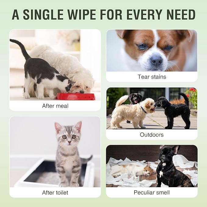 Dog Grooming Wipes-Alcohol-Free Portable Pack, Gentle for Face, Body, Eyes,Ears,Paws and Butt-Cleaning and Grooming for All Pets-10 Pcs