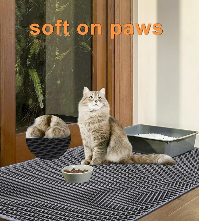 Cat Litter Mat,45"x32" Extra Large Cat Litter Box Mat,Honeycomb Double Layer Kitty Litter Trapping Mat,Soft EVA Material,Urine & Waterproof,Scatter Control,Easy Clean,Washable