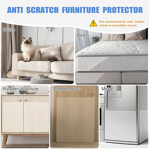 Cat Scratch Furniture Protector, Cat Couch Protector from Cat Claws, Clear Anti-Cat Scratch Tape for Furniture, Sofa, Carpet & Door, Cat Furniture Protector for Pet & Kid Safe Use, 2 Rolls, 12" x 98"