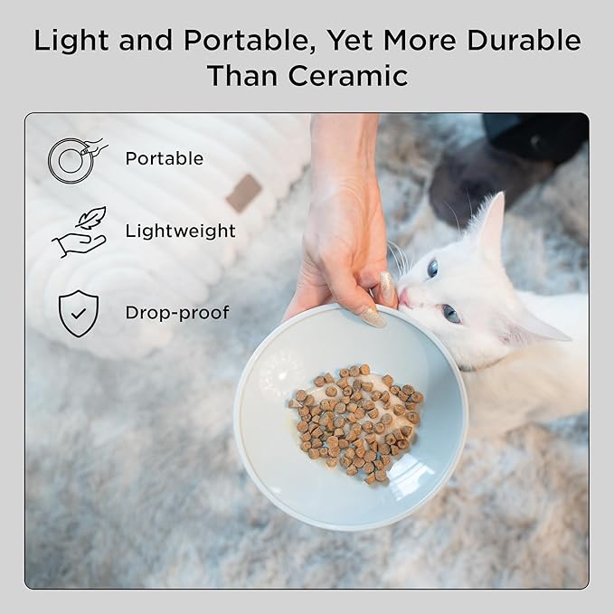 Necoichi 2pcs Extra-Wide Elevated Cat Food Bowls – BPA-Free Plastic Raised Bowls to Reduce Whisker & Neck Fatigue – Dishwasher Safe – Non-Slip, Anti-Vomiting Ergonomic Design(Classic)