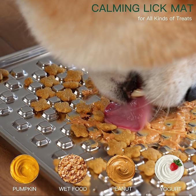 Dual Wall Stainless Steel Large Lick Mat for Dogs & Cats, Chew-Proof Slow Feeder, Anxiety Reducer, Whisker-Friendly for Cats, Non-Slip Heavy Duty Base, Raw Feeding Pad, Dishwasher Safe [Large-2Pack]