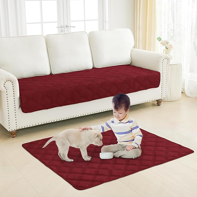 Smiry Waterproof Dog Bed Cover Blanket 40x80, Soft Reversible Pet Blanket, Washable Leakproof Cats Dogs Couch Cover for Sofa, Couch, Furniture, Wine Red/Beige