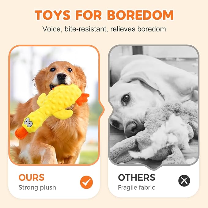 Dog Toys for Aggressive Chewers, 2026 Upgraded Cute Yellow Duck Dog Toys for All Dogs, Indestructible Squeaky Plush Toys with Built-in Squeaker for Boredom Relief (Yellow)