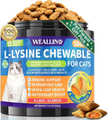 L-Lysine Chews for Cats 500 Chews, Immune & Respiratory Support Crunchy Shell with Krill Core, with Colostrum & Omega-3s for Sneezing and Runny Nose, Chicken Flavor, for All Ages & Breeds Cats