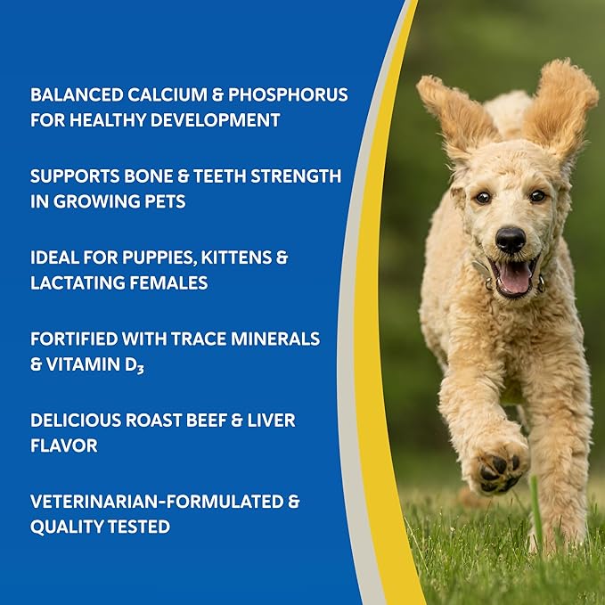 Doc Roy’s Healthy Bones Calcium Phosphorus Supplement Vitamin for Puppies, Dogs, Kittens & Lactating Females, Supports Strong Bones, Teeth & Muscle, Roast Beef & Liver Flavored, 100ct Chewable Tablets