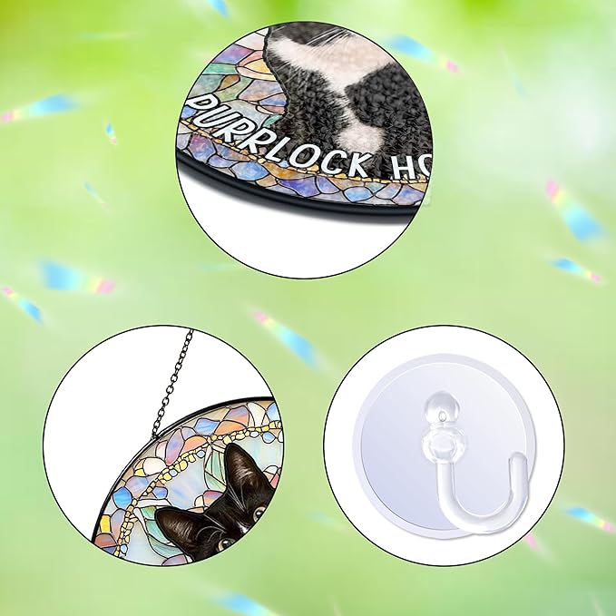 Custom Cat Portrait Art Suncatcher Stained Glass Window Hanging Remembrance Gift Indoor Decor Dog Bereavement Keepsake Loss of Pet Sympathy with Name Date Portrait