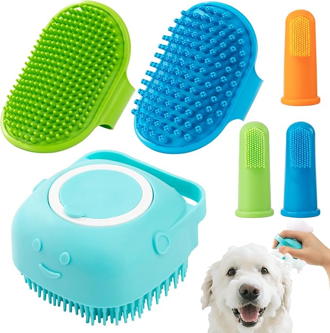 6PCS Dog Bath Brush Set, Dogs Scrubber for Short and Long Haired Dogs, Dog Shampoo Brush for Shedding, Bathing, Massaging and Grooming
