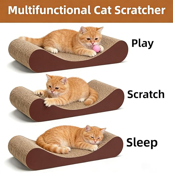 Simple Delxue Large Cat Scratcher Cardboard Bed, Horizontal Cat Scratcher Cardboard Lounge Bed, 100% Recyclable&Reversible Durable Board Pads Prevents Furniture Damage