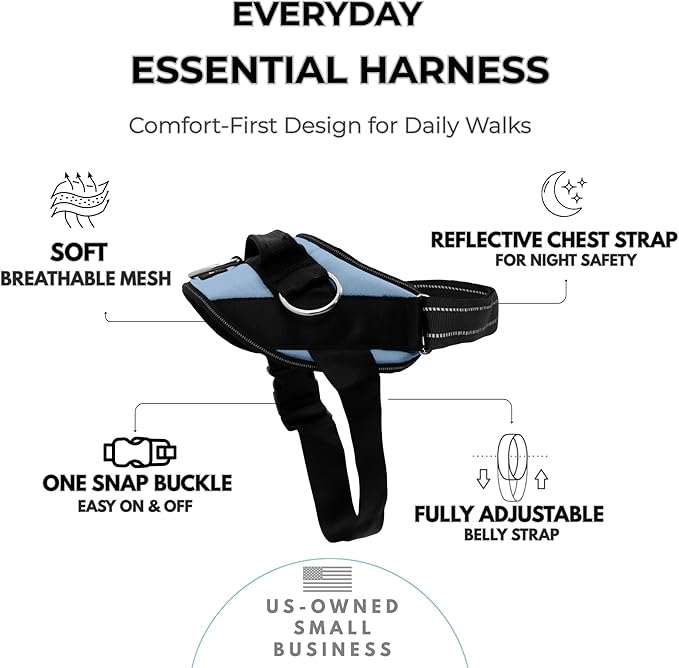 ShawnCo Essential Dog Harness, No-Pull Pet Vest with 3 Leash Clips, No Choke, Reflective, Adjustable and Padded, for Easy Walking and Training for Small, Medium and Large Dogs (Moonglow, XL)