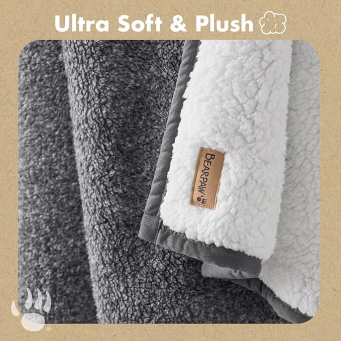 BEARPAW Sherpa Throw Blanket - Ultra Soft Plush Warm Reversible Fluffy Blanket for Bed Couch Sofa & Living Room Decor, House Decor, Room Decor Gifts for Women - 50"x70", Gray (Valley) (Gray)