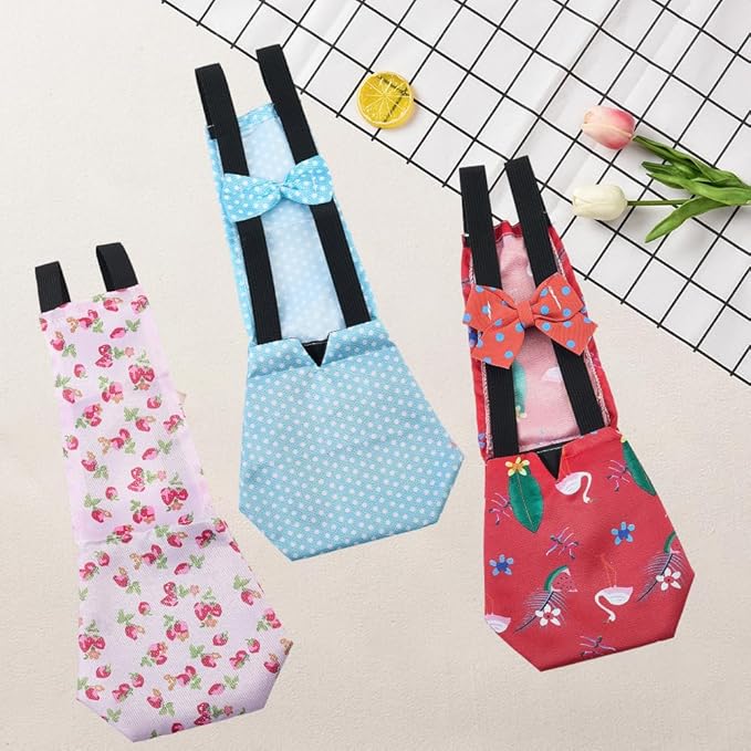 CREATCABIN 3Pcs 3 Styles Pet Duck Diapers Chicken Diaper Polyester Washable Waterproof Adjustable Reusable Duckling Clothes Accessories with Bow Tie for Indoor Chickens Birds Supplies 12.2 x 5 Inch