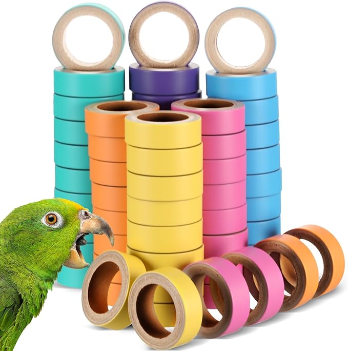 Skyygemm 60 Pcs Parrot Toys Bagels Bird Toys, Durable Cardboard for Bird Toy Bagels Chewing Shredding Foraging Foot for Medium Large Parrot, Macaw, African Greys Cockatoos Eclectus Senegal
