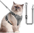 Cat Harness and Leash Set for Walking Escape Proof, Adjustable Soft Kittens Vest with Reflective Strip for Cats, Comfortable Outdoor Vest, Cat Car Leash, Grey, L