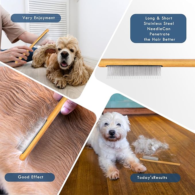 Slicker Brush for Dogs, Large Long Pin Dog Grooming Brush for Doodles Goldendoodles Poodles Labradoodle Bernedoodles, 3 Pcs Wooden Handle for Mats Tangles - Blue