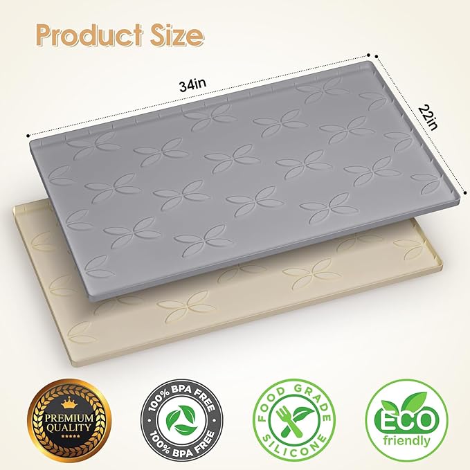 Cat Litter Mat, Large 34" x 22" Litter Box Mat, Waterproof Silicone Litter Mat for Litter Box, Non-Slip, Easy to Clean (Dark Grey)