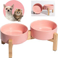 Elevated Ceramic Dog Bowl Set - Raised Feeding Bowls with Non-Slip Bamboo Stand - Small Pet Dishes for Food and Water - Ideal for Cats and Puppies - 16.23 OZ - 2 Cups - 480 ML