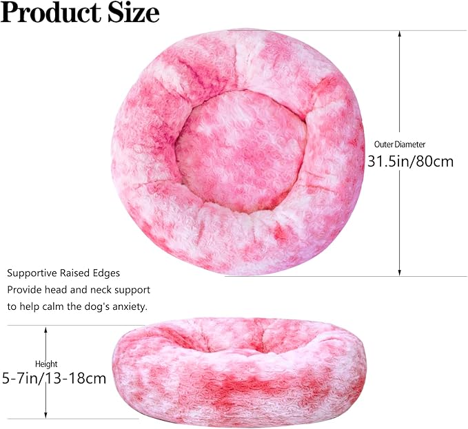 Calming Dog Bed for Medium Dogs Cats, Puppy 31'' Round Anti-Anxiety Warm Fluffy Plush Faux Fur Bed, Soft Anti-Slip Donut Washable, Cozy Medium Puppy Bed, Fits up to 50 lbs Pets