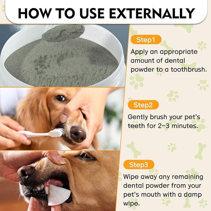 Dog Dental Powder, Dog Teeth Cleaning Powder- Natural Breath Freshener for Dogs, Tartar & Plaque Remover, Dental Care for Small, Medium, Large Dogs & Cats (Dog Dental Powder)