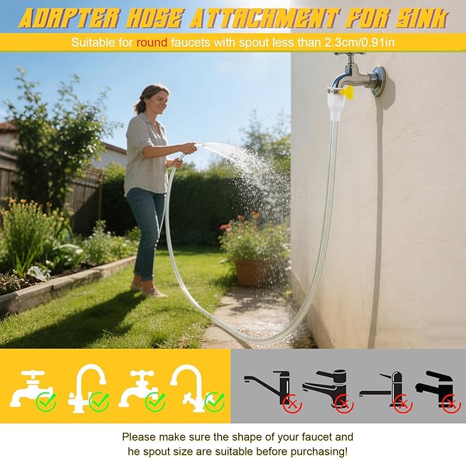 Dog Shower Hose Attachment for Faucet - 6.5ft Sink Hose for Bathtub Faucet, with Adjustable Connector Clamp & Shower Head, Portable Sink Attachment for Bathtub, Dog Shower, Bucket, Outdoor Cleaning