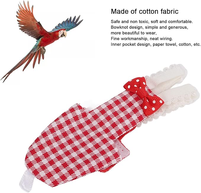 Zerodis Bird Diapers Nan Large Red Plaid, Cotton Material, Adjustable Strap, Soft and Comfortable Design for Parrots and Budgies (M Red Plaid)