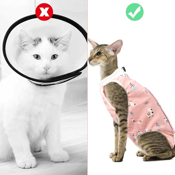 2PCS Cat Recovery Suit - Breathable Cat Surgical Recovery Suit, Onesie for Cats After Surgery Recovery, Alternative Cone of Shame Abdominal Wound Skin Wear Protection (Pink+White, S)