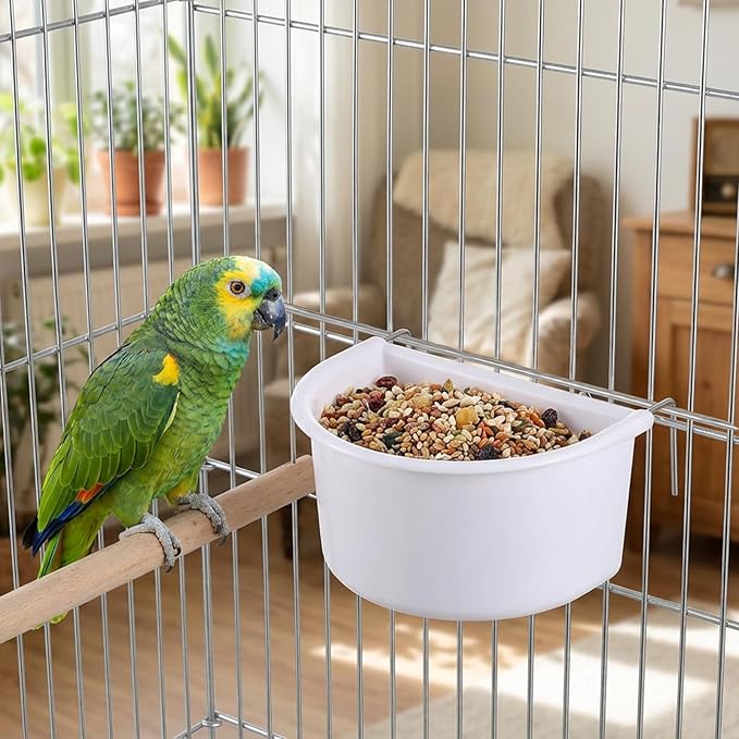 2 PCS Small Cage Bird Feeder Bird Water for Parakeets Cage Plastic Hanging Birds Water Bowl with Hooks Food Bowl for Small Birds Parakeet Parrot