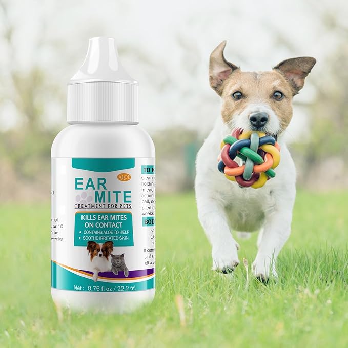 Ear Mite Treatment for Cats & Dogs - Fast-Acting Ear Mite Drops, Dog Ear Infection Treatment, Ear Mite Treatment for Dog Yeast Infection, 100% Natural for Ear Relief - 0.75 fl oz (Pack of 1)