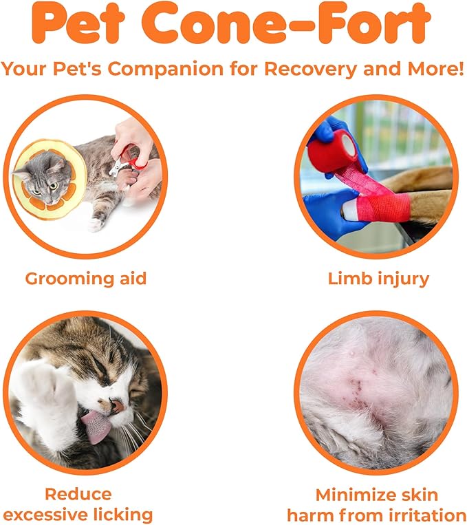 SunGrow Cat Cone Collar Soft, Stop Licking E Collar for Recovery, Post Surgery Stress Relieving with Adjustable Strap Enclosures, Orange