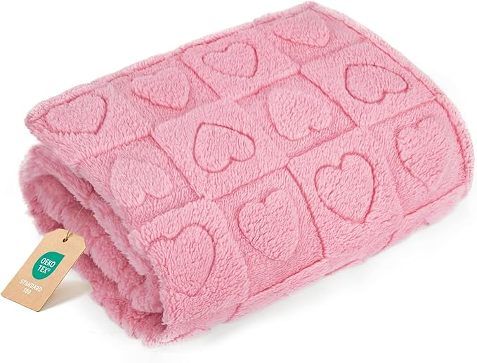 gogobunny Calming Plush Dog Cat Blanket 300GSM Coral Fleece, Ultra-Soft Machine Washable Pet Bedding for Small Medium Dogs Cats Puppies Kittens (Pink, 60x80)