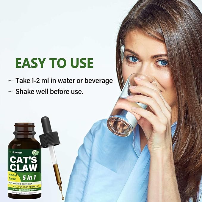 Cat's Claw herb (Uña de Gato) Immune Support Liquid Drops, 5-in-1 Herbal Supplement with Echinacea & Elderberry Extract, Alcohol Free Tincture for Immunity Boost, Joint & Bone Health. 2 oz