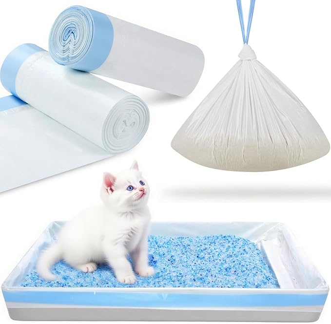 34 Pack Litter Box Liners Compatible with Safe Pets ScoopFree Crystal Pro Cat Litter Box, Large Cat Waste Poop Bags with Drawstring Heavy Tear-free- 37" x 13"