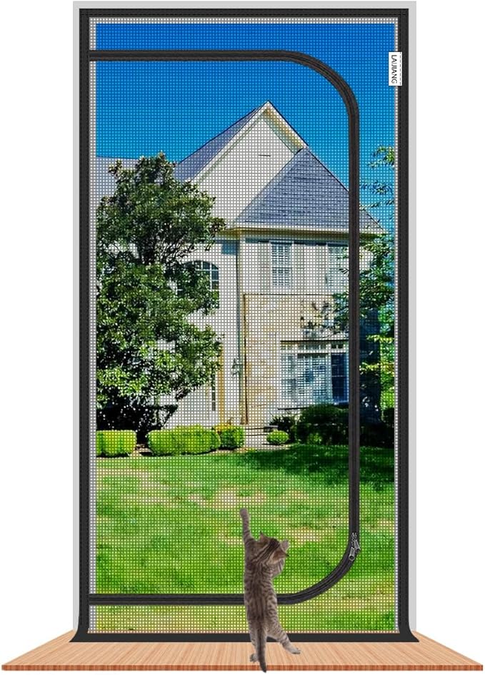 Cat Screen Door 47x87'' Reinforced Cats Resistant Mesh Screen Door with Zipper Closure, Pets Scratch Proof Screen for Living Room, Bedroom, Patio, Fits Openings 45x85''