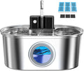 PEKTACO Wireless Cat Water Fountain Stainless Steel, 108oz/3.2L Cordless Battery Operated Pet Water Fountain for Cats Indoor with Quiet Pump, Easy Clean, BPA-Free(3 Filters)