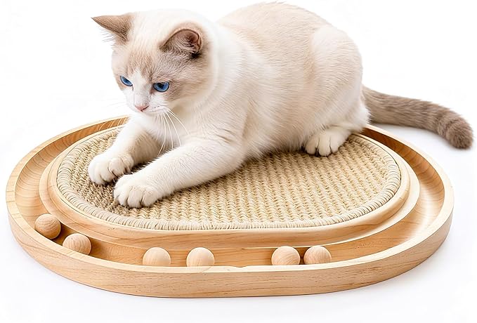 Cat Scratchers for Indoor Cats with 6 Ball Track Toys, Wooden Sisal Cat Scratcher Board, Interactive Cat Ball Track Toy for Kitty Claw Care, Exercise & Furniture Protection