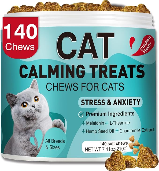 Cat Calming Treats, Calm Chews for Cats Pet Treats for Travel Boarding Foster Care Veterinary Visits Relieve Anxiety Prevent Bites by Cats Soothing for Indoor Kitten 7.41 OZ