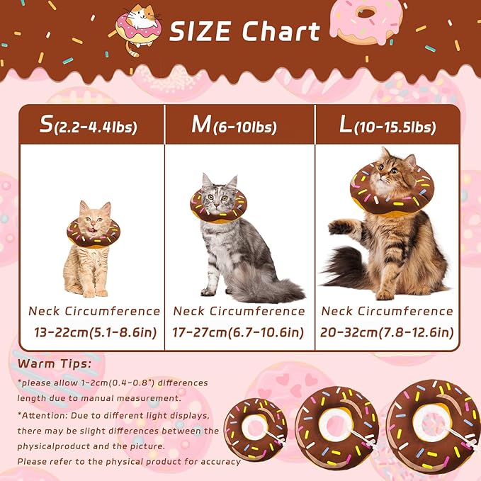Seyezo Cat Cone Collar Soft, Adjustable Cat Recovery Collar for Small Medium Large Cats, Cute Donut E Collar After Surgery, Elizabethan Cones for Cats Kittens After Surgery(Donut Brown, Large)