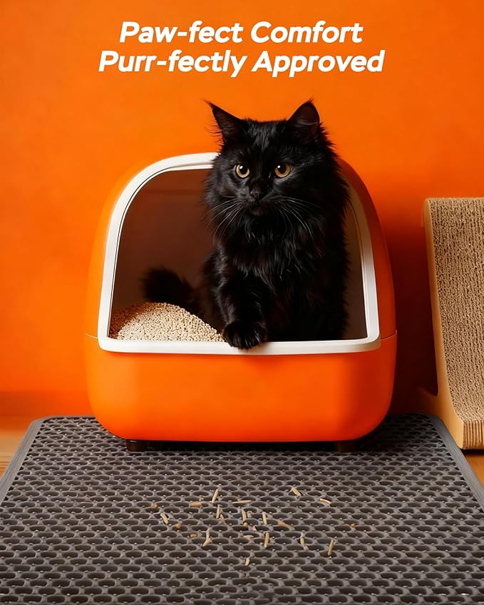 Cat Litter Mat 47"x26.5" Extra Large & 12"x12" Small, Double Layer Waterproof Trapping Mat for Home Travel, Non-Slip & Urine-Proof, Soft on Paws, Hold 2-3 Litter Boxes, XXL, 2-Pack(Grey)