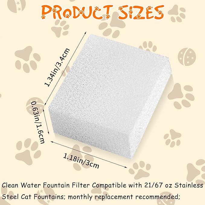 32 Pcs Pet Replacement Sponge Filters Pet Fountain Filter Foam for 67oz/ 2L Dog Cat Water Fountain Filters Pet Fountain Replacement Foam Sponge Pre-Filters for Multiple Pet Fountain