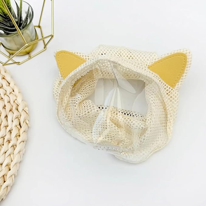 Breathable Meshes Cats Head Cover with Regulable Belt Lovely Cats Ear for Anti Licking Anti Scratch Protecting Recovery Head Cover