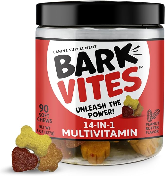 14-in-1 Multivitamin Soft Chews for Dogs - Turmeric, Quercetin, Yucca Schidigera, Beta Carotene, Vitamins A, B1, B2, B5, B6, B12, D3, E, & Biotin, Digestive, Joint & Immune Support, 90ct