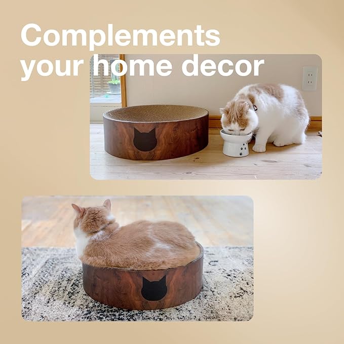 Necoichi Cat Scratcher Bowl for Indoor Cats - Cat Scratching Lounger with Reversible Usability and Extra Comfort for Lounge, Cardboard Bed Couch / (Regular, Dark Cherry)