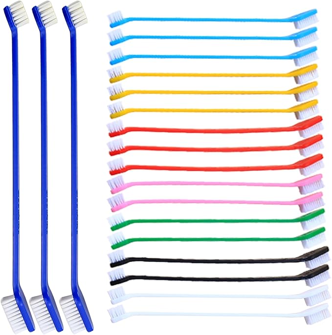 20 Pcs Dog Toothbrush Bulk - 8 Colors Dual Headed Dental Brushes Puppy Tooth Brushing Kit - Long Handle Dog Tooth Brush for Large Small Dogs Cats and Most Pets Teeth Cleaning Dental Care Supplies