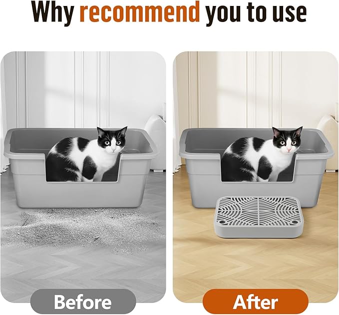 Cat Litter Box Ramp, Litter Box Step Mat with Filter Function Cat Stair for Litter Box, Easy to Clean, 11.8''x 8.2''x 2'' Cats Pedal Step Stool Ideal for Kitten & Elderly Cats (Light Grey)