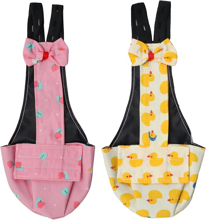 BestParts 2pcs Adjustable Diaper Waterproof Reusable Diapers, Cloth Diaper Wearable Poultry for Farm Pet Goose, Duck, Chicken, Button Adjustable Version (Pink + Yellow, S(0.55-1.65pounds), 1, Count)