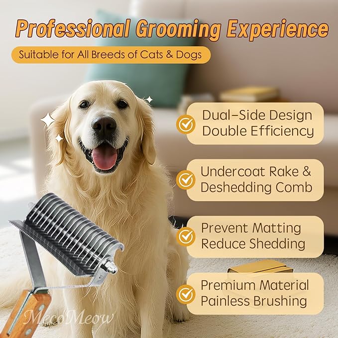 3 in 1 Undercoat Rake for Dogs - Professional Pet Dematting & Deshedding, Efficiently Remove Loose Hair & Matted Fur, Professional Shedding Comb for Indoor & Long Haired Cats Dogs