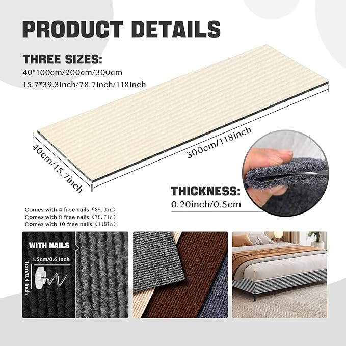 118"x15.8" Anti Cat Scratch Couch Furniture Protector, Adhesive Cat Scratch Pad Deterrent for Furniture, DIY Climbing Cat Scratcher Couch Protector from Cat Claws Scratching for Indoor Sofa (OffWhite)