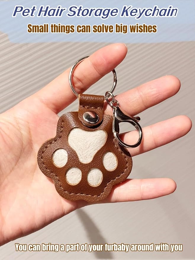 Pet Hair Storage Keychain, Dog Cat Fur Container Collector Keepsake, PU Leather Memorial Keyring, Collar Bag Charms